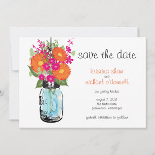 Rustikale Mason-Glas-Gerbera-Sonnenblumen-Save-the Save The Date