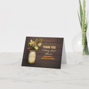 Rustikale Mason Glas und Herbstlaube danke Karten