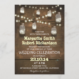 rustikale Mason-Gläser und helle Hochzeitseinladun Einladung