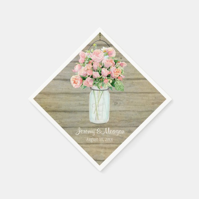 Rustikale Mason Jar Blume Rose blau Serviette (Ecke)