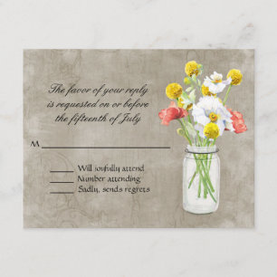 Rustikale Mason Jar Bouquet Crackle Wirbel RSVP Karte