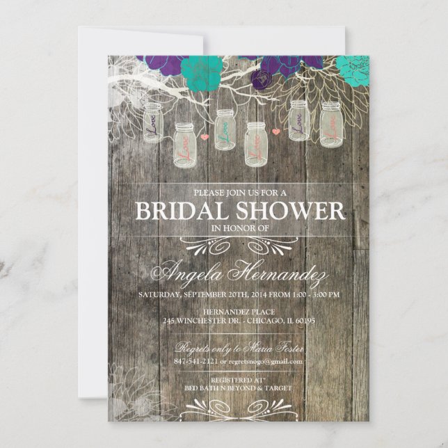 Rustikale Mason Jar Bridal Dusche Einladung (Vorderseite)