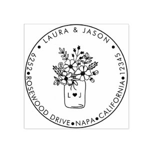 Rustikale Mason Jar Floral Mit Monogramm Rücksend Gummistempel