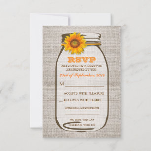 Rustikale Mason Jar Hochzeit Sonnenblume RSVP Karte