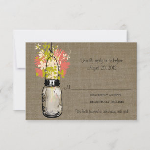 Rustikale Mason Jar Karte mit Jute und Wildblumen 