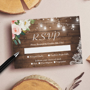 Rustikale Mason Jar Lights Blush Blumenzange Hochz RSVP Karte