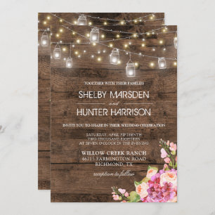 Rustikale Mason Jar Lights Foto Blush Blumenhochze Einladung