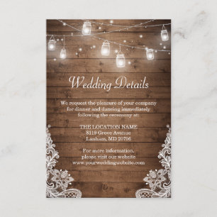 Rustikale Mason Jar Lights Hochzeitsempfehlung Det Begleitkarte