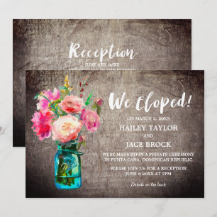 Rustikale MASON-JAR mit Blumen Elopement-Rezeption Einladung