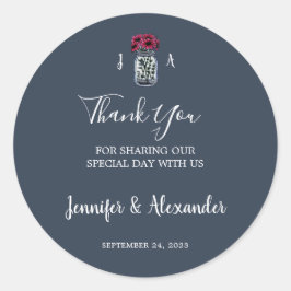 Rustikale Mason Jar Monogramm blaue Hochzeit Runder Aufkleber