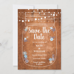 Rustikale Mason Jar String Lights Save the Date Einladung
