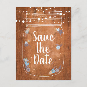 Rustikale Mason Jar String Lights Save the Date Einladungspostkarte