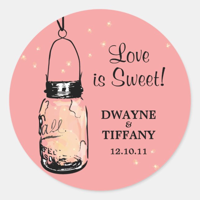 Rustikale Mason Jar und Fireflies Runder Aufkleber (Vorderseite)