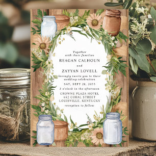 Rustikale Mason-Jar- und Jute-Blumen-Landhochzeit Einladung
