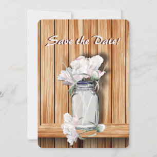 Rustikale Mason Jar und rosa Peonies Save The Date