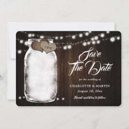 Rustikale Mason Jar Wood String Lights Hochzeit Save The Date