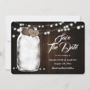 Rustikale Mason Jar Wood String Lights Hochzeit Save The Date
