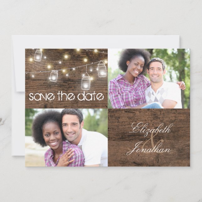 Rustikale Mason Jars und String Lights Foto Hochze Save The Date (Vorderseite)