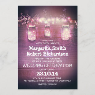 Rustikale Maurerkirschen und Lichter Hochzeitseinl Einladung