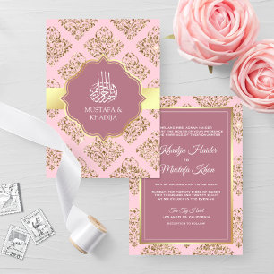 Rustikale Mauve Pink Gold Damask muslimische Hochz Einladung