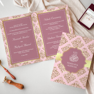 Rustikale Mauve Pink Gold Damask muslimische Hochz Einladung