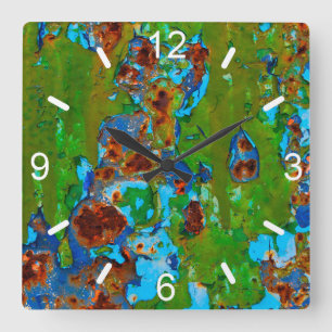 Rustikale Metallabblätterung - Zifferblatt Quadratische Wanduhr