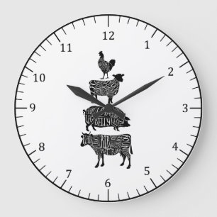 Rustikale Metzger Schnitte Diagramm Farmhaus Wandu Große Wanduhr