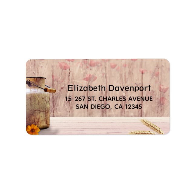 Rustikale Milch kann auf Holz landen Adressaufkleber (Vorne)