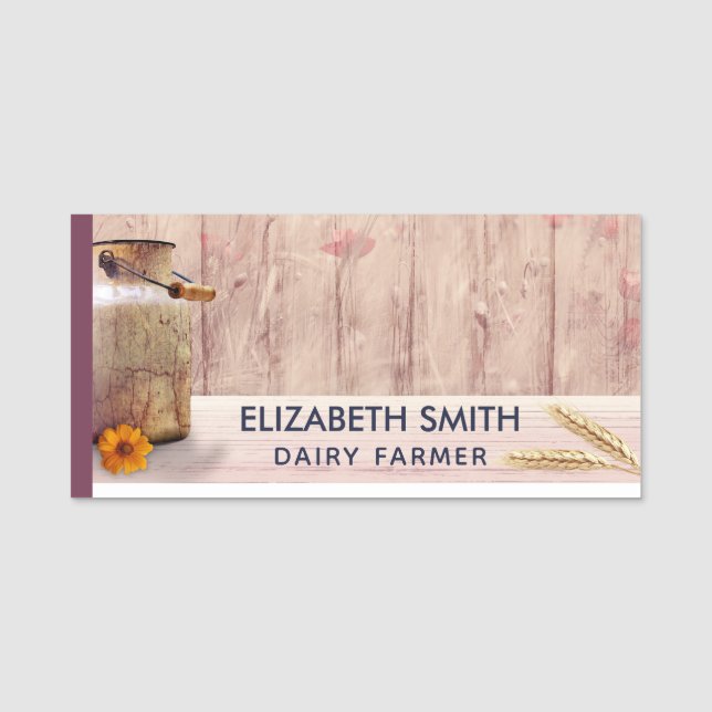 Rustikale Milch kann auf Holz landen Namensschild (Vorderseite)