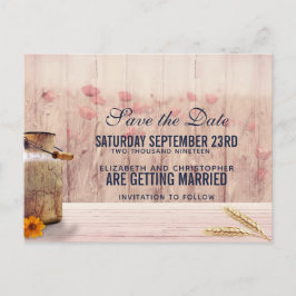Rustikale Milchdose mit Blume Save the Date Postkarte