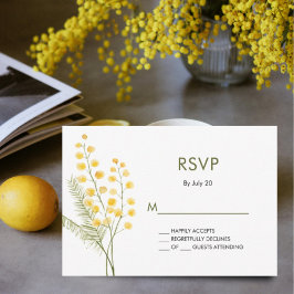 Rustikale Mimosa Blume Gelbe Hochzeitskarte RSVP Karte