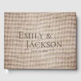 Rustikale Minimal Brown Burlap Linen Wedding Gästebuch