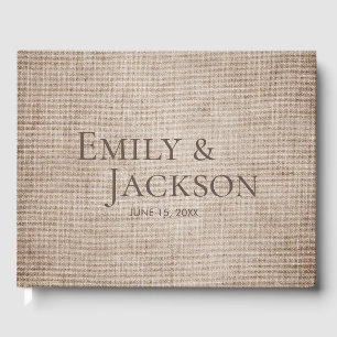 Rustikale Minimal Brown Jute Leinen Hochzeit Gästebuch