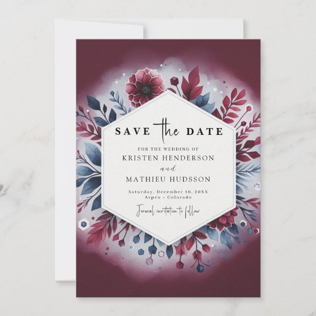 Rustikale Minimal-Burgundy-Hochzeit Save The Date (Vorderseite)