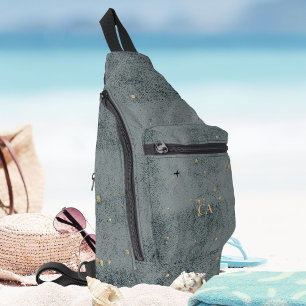Rustikale Minimal-Monogram Black Gold Reise Crossbody Bag