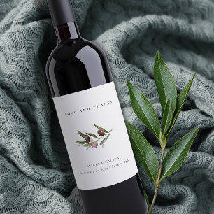 Rustikale Minimal Olive Branch Foliage dank Hochze Weinetikett