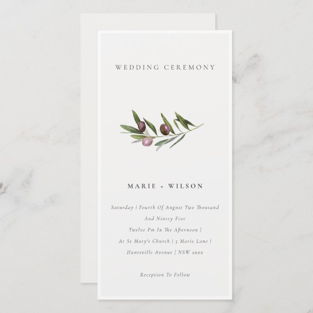 Rustikale Minimal Olive Branch Foliage Einladung (Vorne/Hinten)