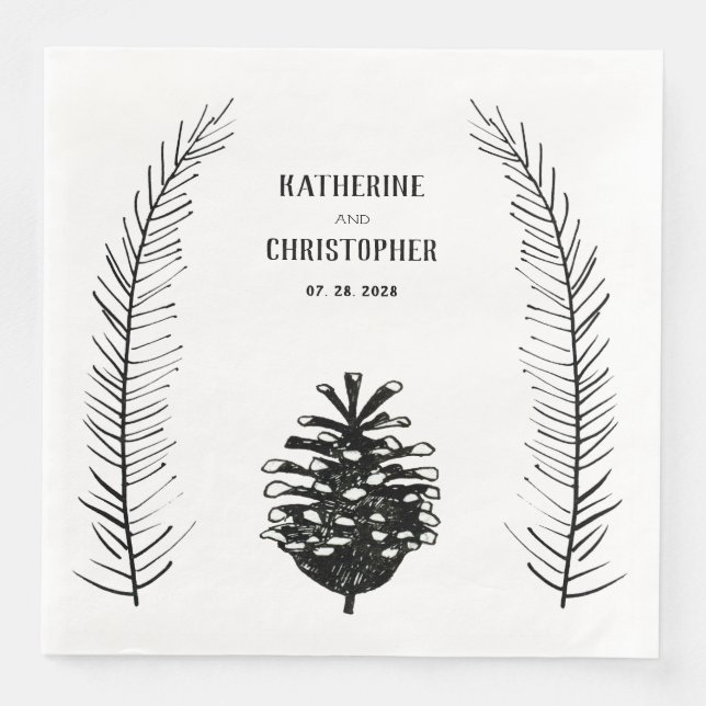 Rustikale, Minimalistisch Gezeichnet Kiefernfadenb Serviette (Vorderseite)