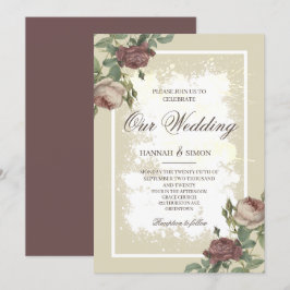 Rustikale Minimalistische Burgundy-Goldhochzeit Einladung