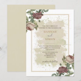 Rustikale Minimalistische Burgundy-Goldhochzeit Einladung