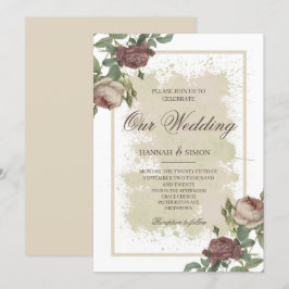 Rustikale Minimalistische Burgundy-Goldhochzeit Einladung