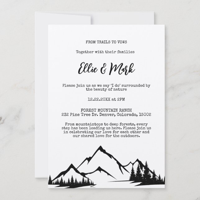 Rustikale Minimalistische Hochzeit Einladung (Vorderseite)