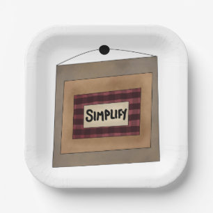 Rustikale Minimalistische Simplify-Wort-Kunst Pappteller