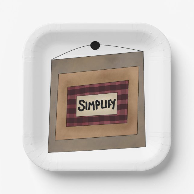 Rustikale Minimalistische Simplify-Wort-Kunst Pappteller (Vorderseite)