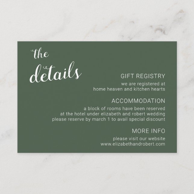 Rustikale Minimalistische Skriptkalligrafie Hochze Begleitkarte (Vorderseite)