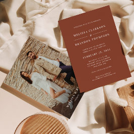 Rustikale Minimalistische Terracotta Foto Hochzeit Einladung