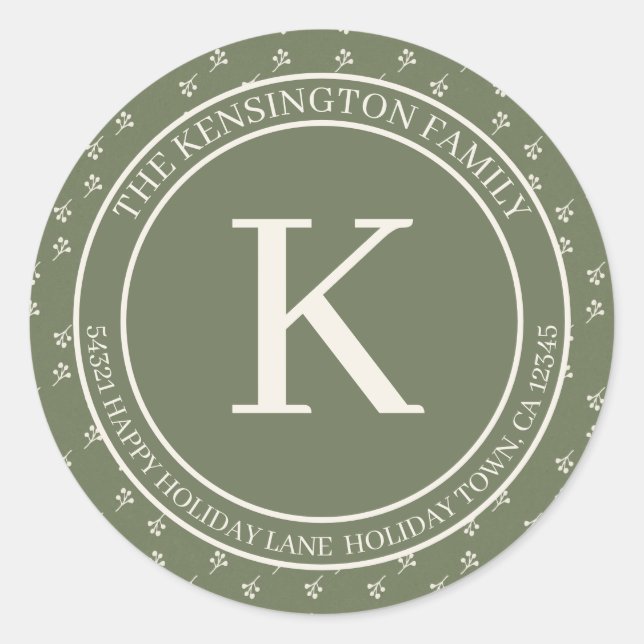 Rustikale Minimalistische Winter Monogram-Rücksend Runder Aufkleber (Vorderseite)