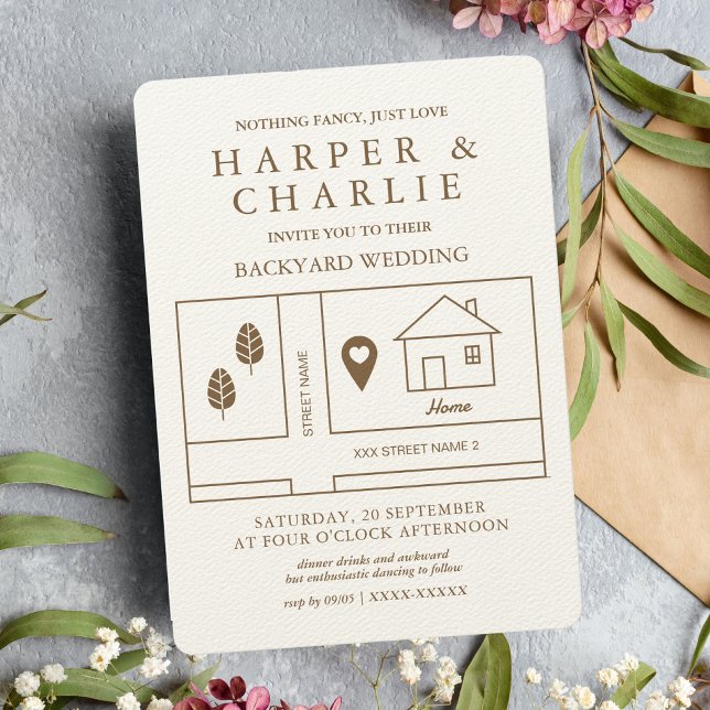 Rustikale Minimalkarte Backyard Wedding Einladung (Von Creator hochgeladen)