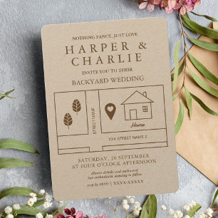 Rustikale Minimalkarte Backyard Wedding Einladung