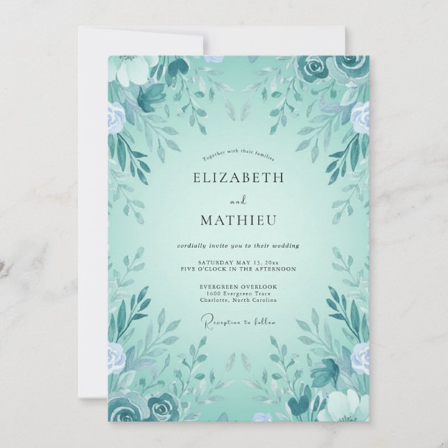 Rustikale Minze-Aqua-Blatt-Hochzeit Einladung (Vorderseite)